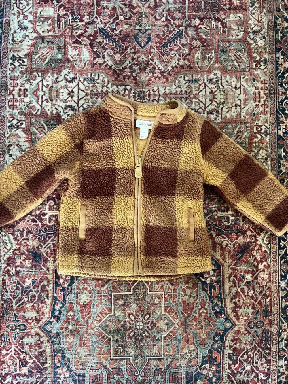 Cat & Jack Buffalo Check Fuzzy Fleece Coat Toddler 18 M